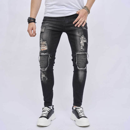 Men's Ripped Slim Stretch Jeans - Casual Denim for Everyday Style - Buy Center
