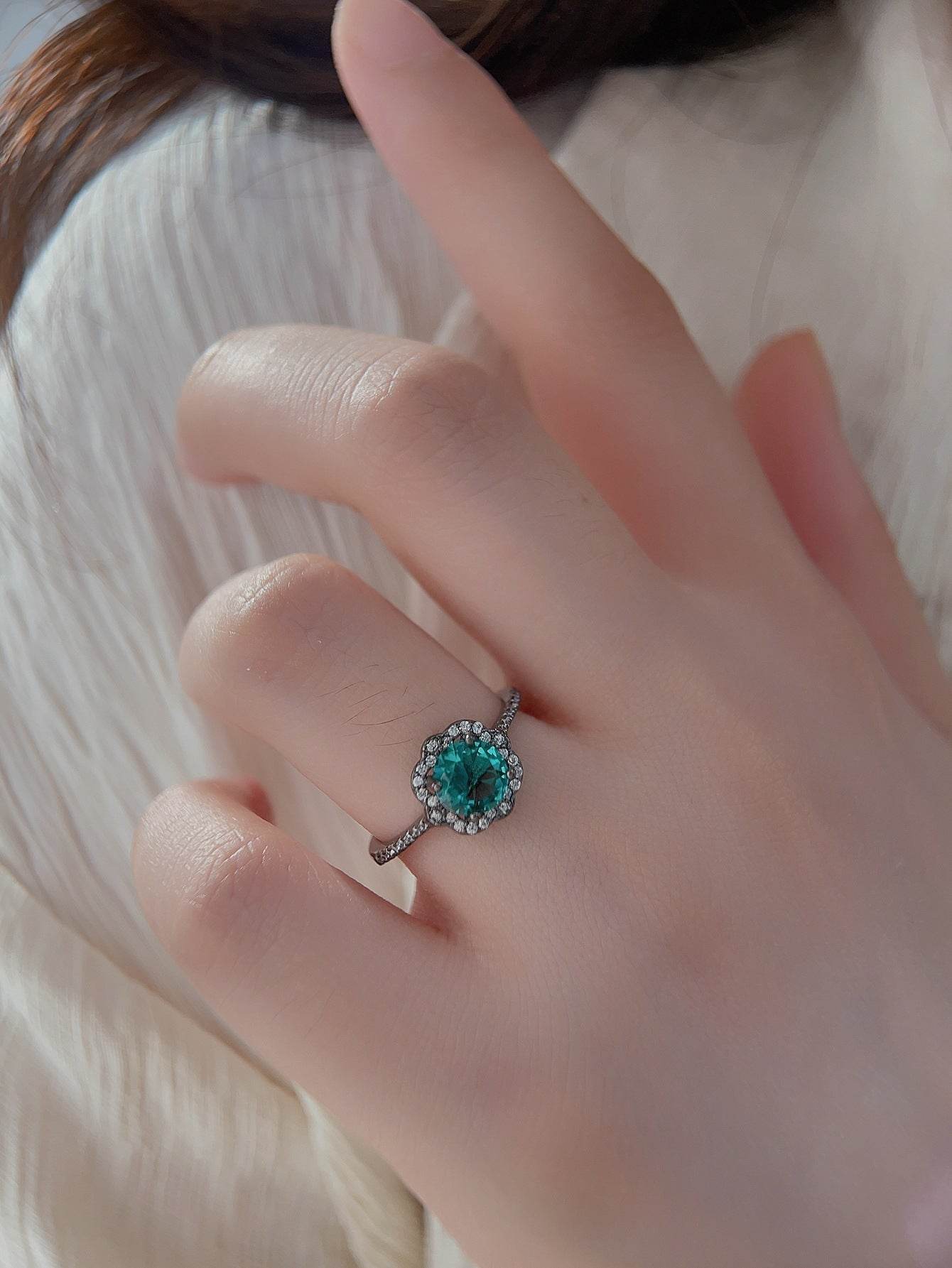 Buy Center Vintage S925 Silver Flower Ring - Black Gold Palaiba Stone - Buy Center