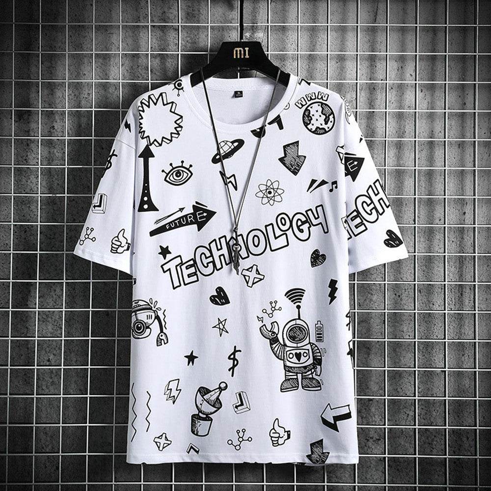 Trendy Men's Short Sleeve T-Shirt - Geometric Print & Loose Fit Style - Buy Center