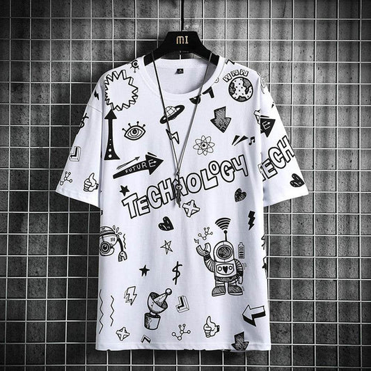 Trendy Men's Short Sleeve T-Shirt - Geometric Print & Loose Fit Style - Buy Center