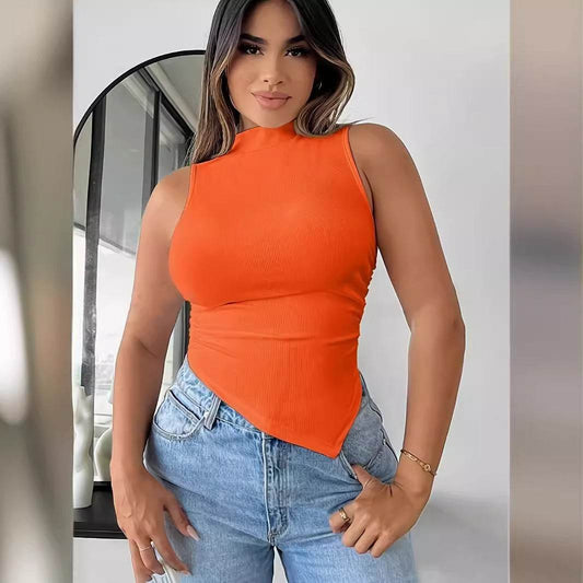 Buycenter Solid Color Sleeveless Knitted Top - Stylish Ribbed Fabric for Women - Buy Center