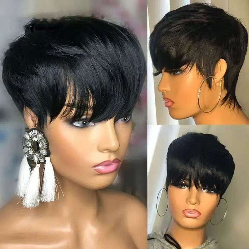 Short Straight Wig for Women - 100% Real Human Hair, Stylish Design - Buy Center