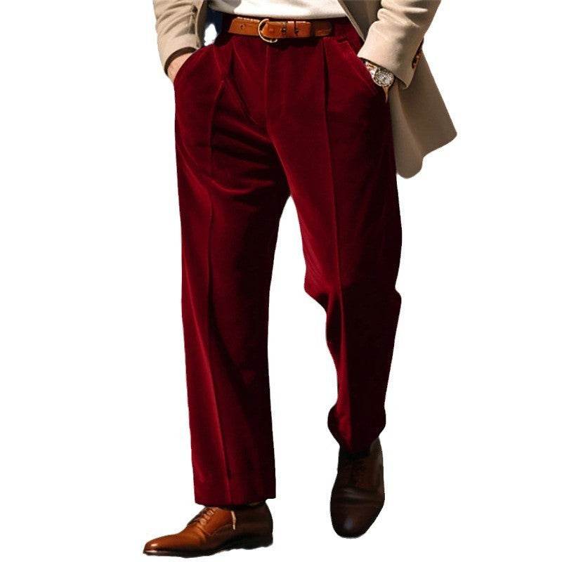Men's Formal Velvet Trousers - Stylish Straight Fit, Multiple Colors - Buy Center