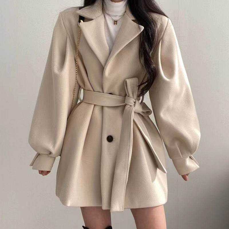 Hepburn Style Women's Woolen Coat - Slim Fit, Solid Color Elegance - Buy Center