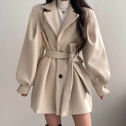 Hepburn Style Women's Woolen Coat - Slim Fit, Solid Color Elegance - Buy Center
