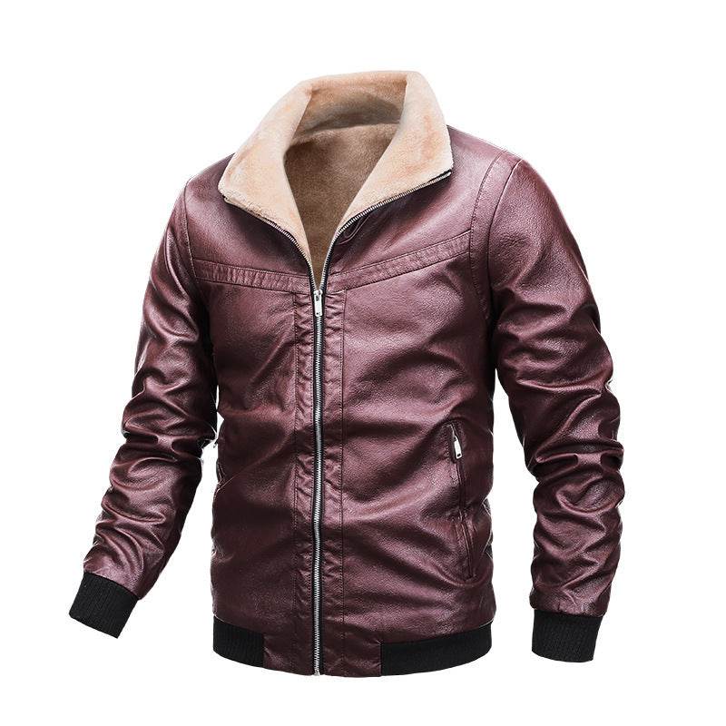 Trendy Men's Leather Jacket with Fleece - Zipper Pocket for Winter Style - Buy Center
