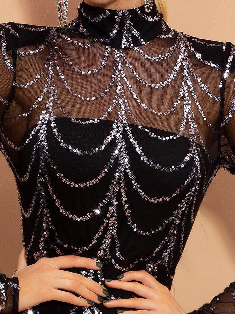 Buycenter Sequin Maxi Dress - Long Sleeve Evening Party Dress for Women - Buy Center