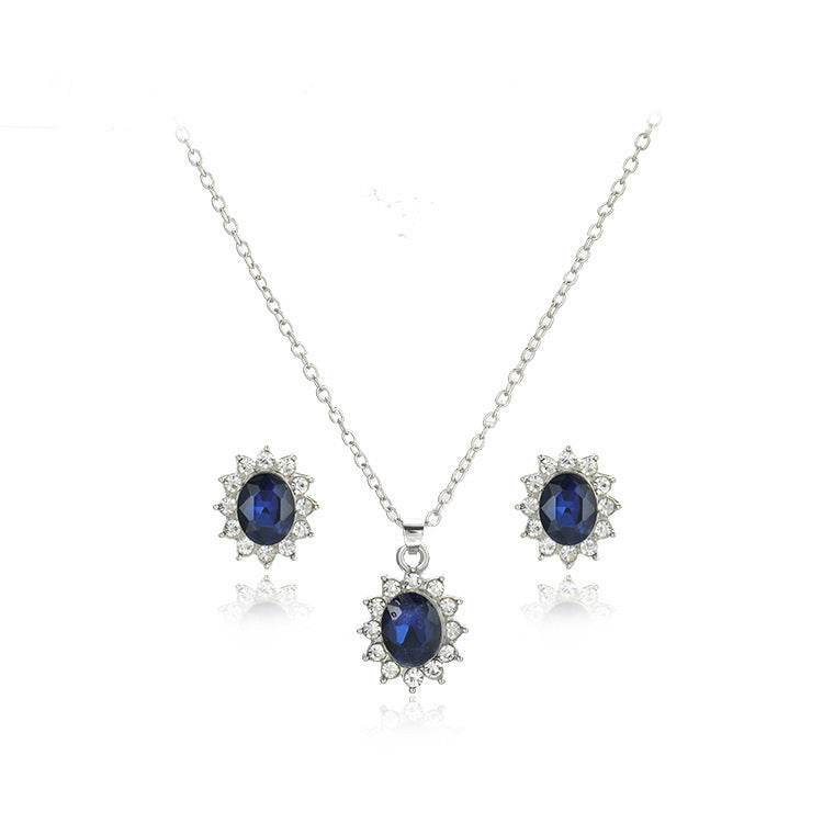 Buy Center Sapphire Necklace & Sunflower Zircon Earrings Jewelry Set - Buy Center