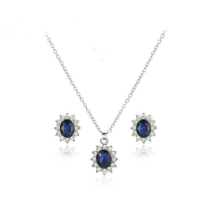 Buy Center Sapphire Necklace & Sunflower Zircon Earrings Jewelry Set - Buy Center