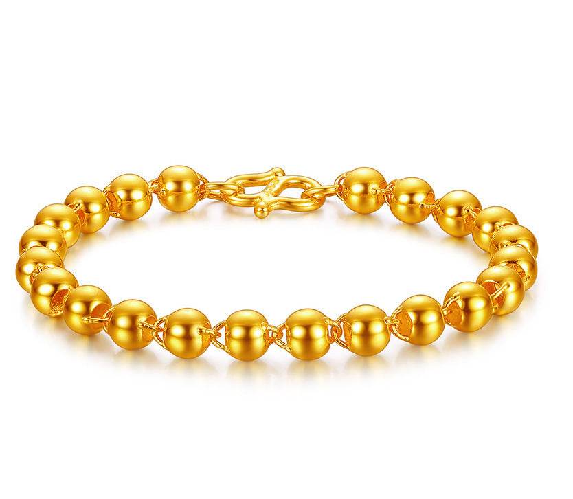 Men's Round Bead Bracelet - 24K Gold Imitation in Premium Brass Design - Buy Center