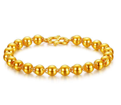 Men's Round Bead Bracelet - 24K Gold Imitation in Premium Brass Design - Buy Center
