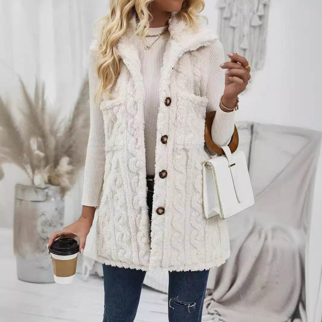 Double-Sided Plush Pocket Cardigan Vest - Trendy Women's Casual Jacket - Buy Center