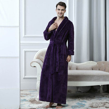 Thick Waist Velvet Men's Bathrobe - Stylish Long Flannel Cardigan 2025 - Buy Center