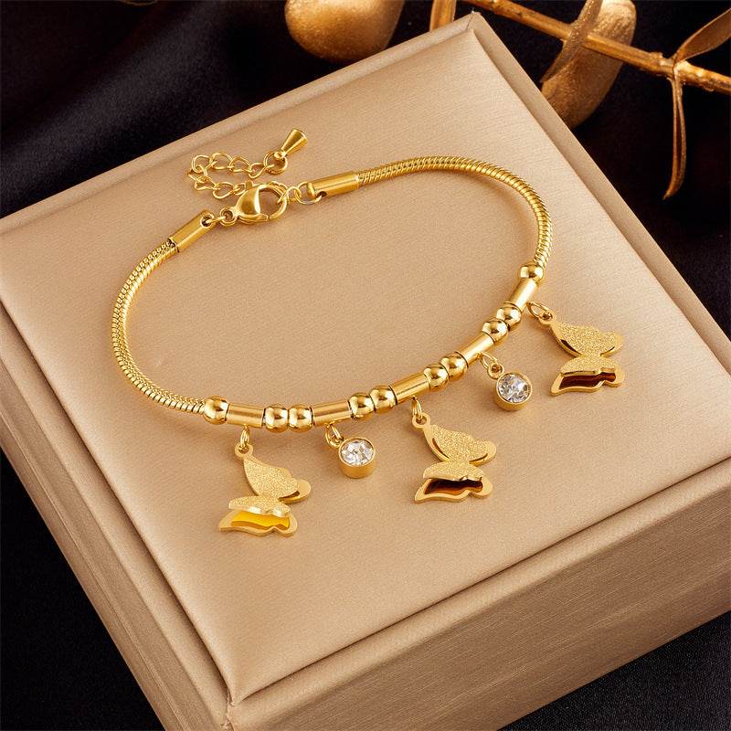 Buycenter Gold-Plated Butterfly Pearl Bracelet - Fashionable Rhinestone Charm - Buy Center