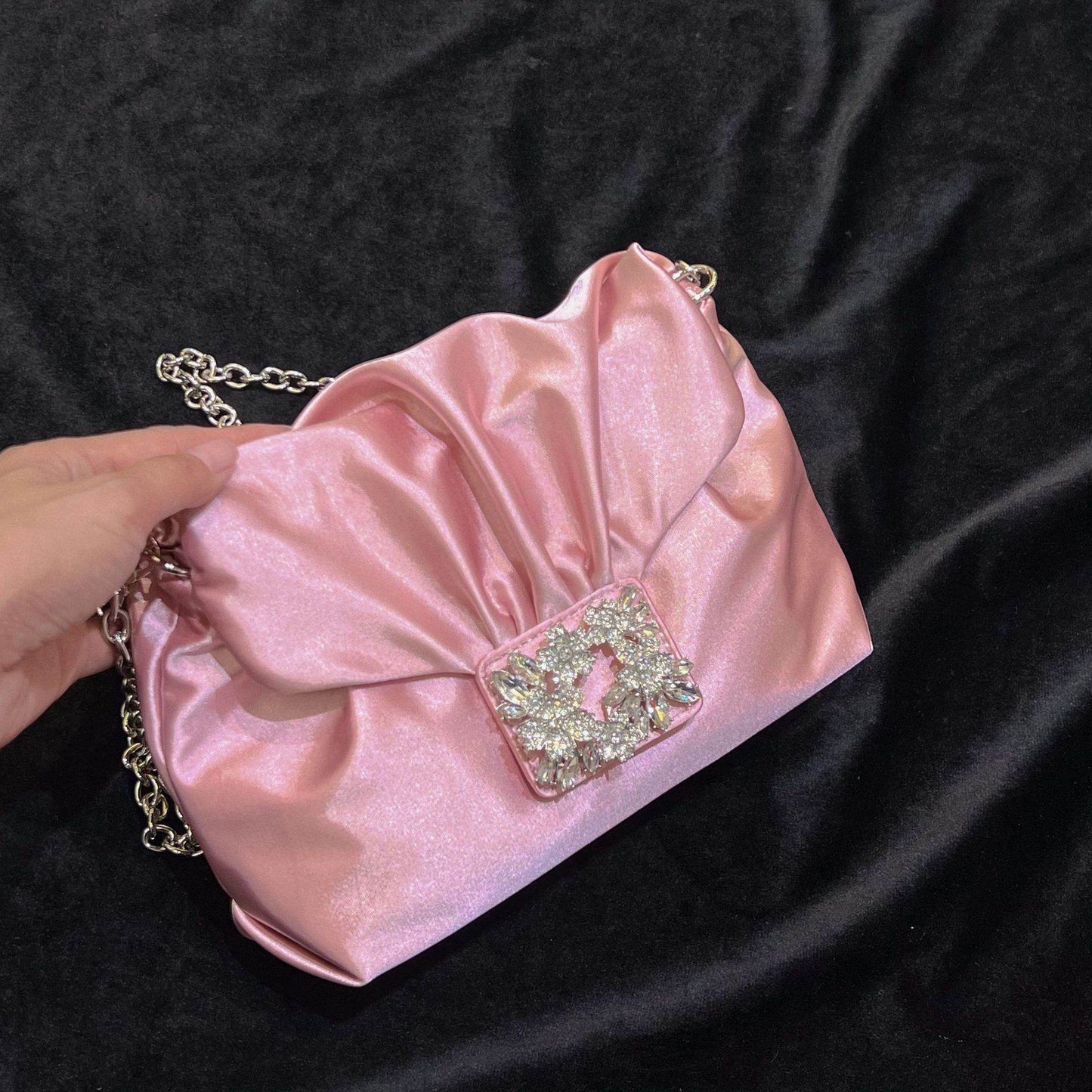 Vintage Crumpled Silk Diamond Small Square Bag - Elegant Evening Accessory - Buy Center