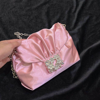 Vintage Crumpled Silk Diamond Small Square Bag - Elegant Evening Accessory - Buy Center