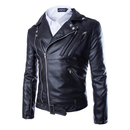 Stylish Slim-Fit Leather Lapel Coat - Genuine Cowhide, Modern Elegance - Buy Center