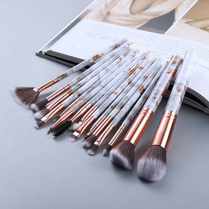 15 Marbled Design Makeup Brushes Set - Premium Quality & Elegant Storage - Buy Center