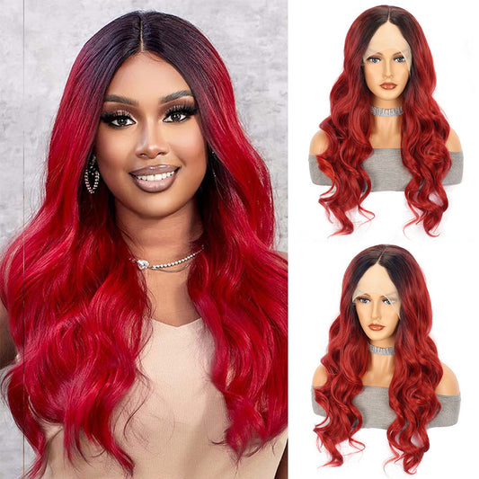Red Large Wave Curly Wig - 26" Stylish Cosplay Hair with Bangs - Buy Center