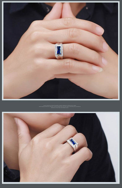 S925 Sterling Silver Kyanite Ring - Modern Geometric Design for Men - Buy Center