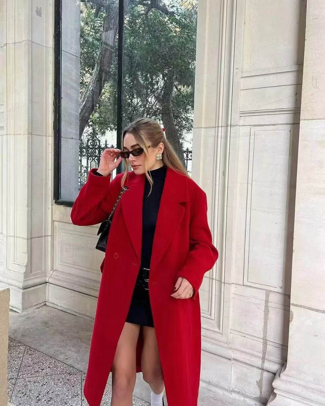 Buycenter Double Breasted Red Overcoat - Stylish Women's Wool Blend Coat - Buy Center