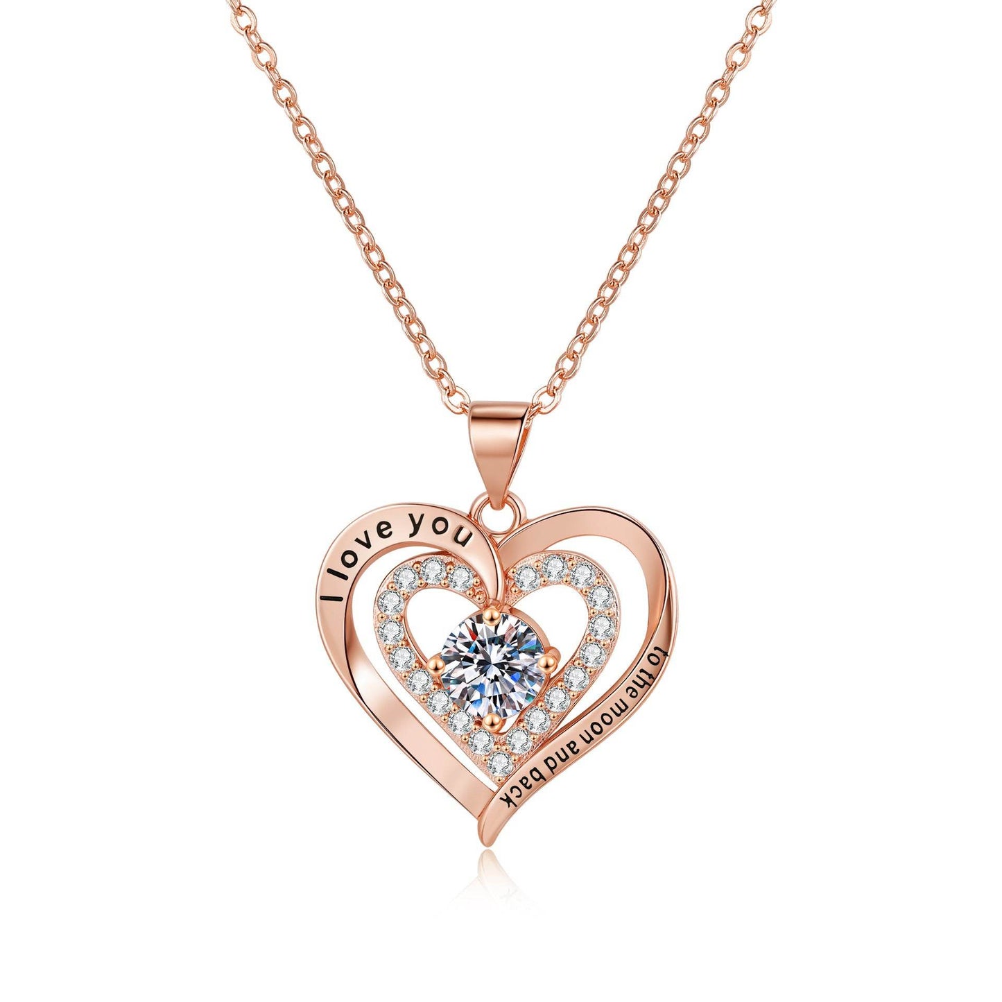 Buycenter Women's Heart-Shaped Birthstone Necklace - Double Weight with Diamond - Buy Center