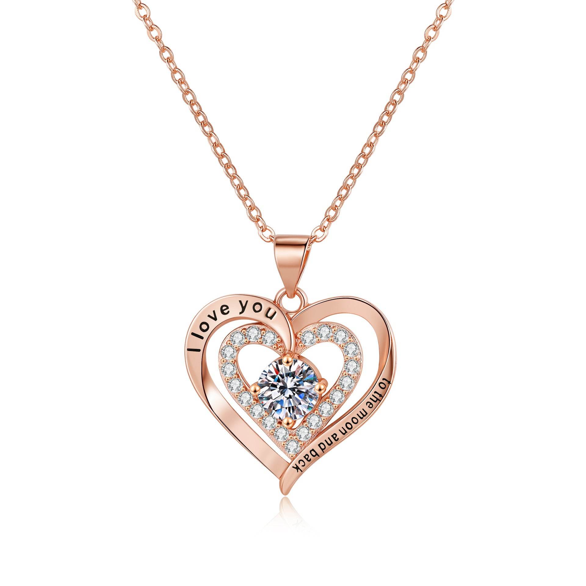 Buycenter Women's Heart-Shaped Birthstone Necklace - Double Weight with Diamond - Buy Center