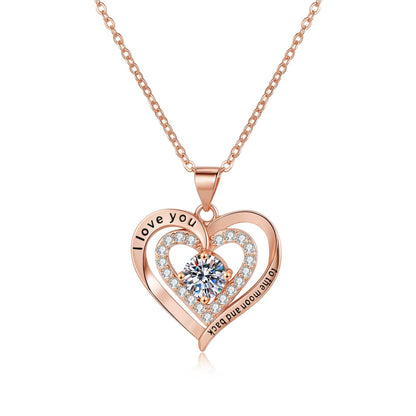 Buycenter Women's Heart-Shaped Birthstone Necklace - Double Weight with Diamond - Buy Center