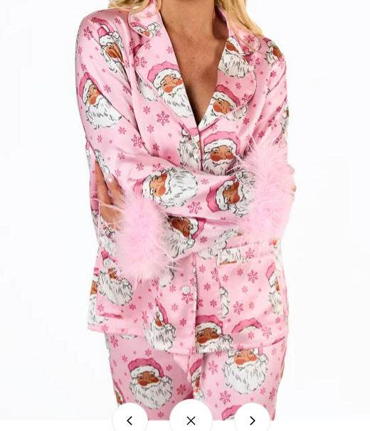 Buycenter Women's Satin Santa Claus Pajama Suit - Casual Jumpsuit Style - Buy Center