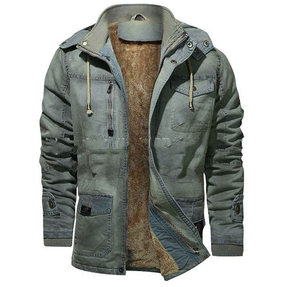 Buycenter Retro Cotton Men's Coat - Plush, Loose Fit, Multi-Pocket Style - Buy Center