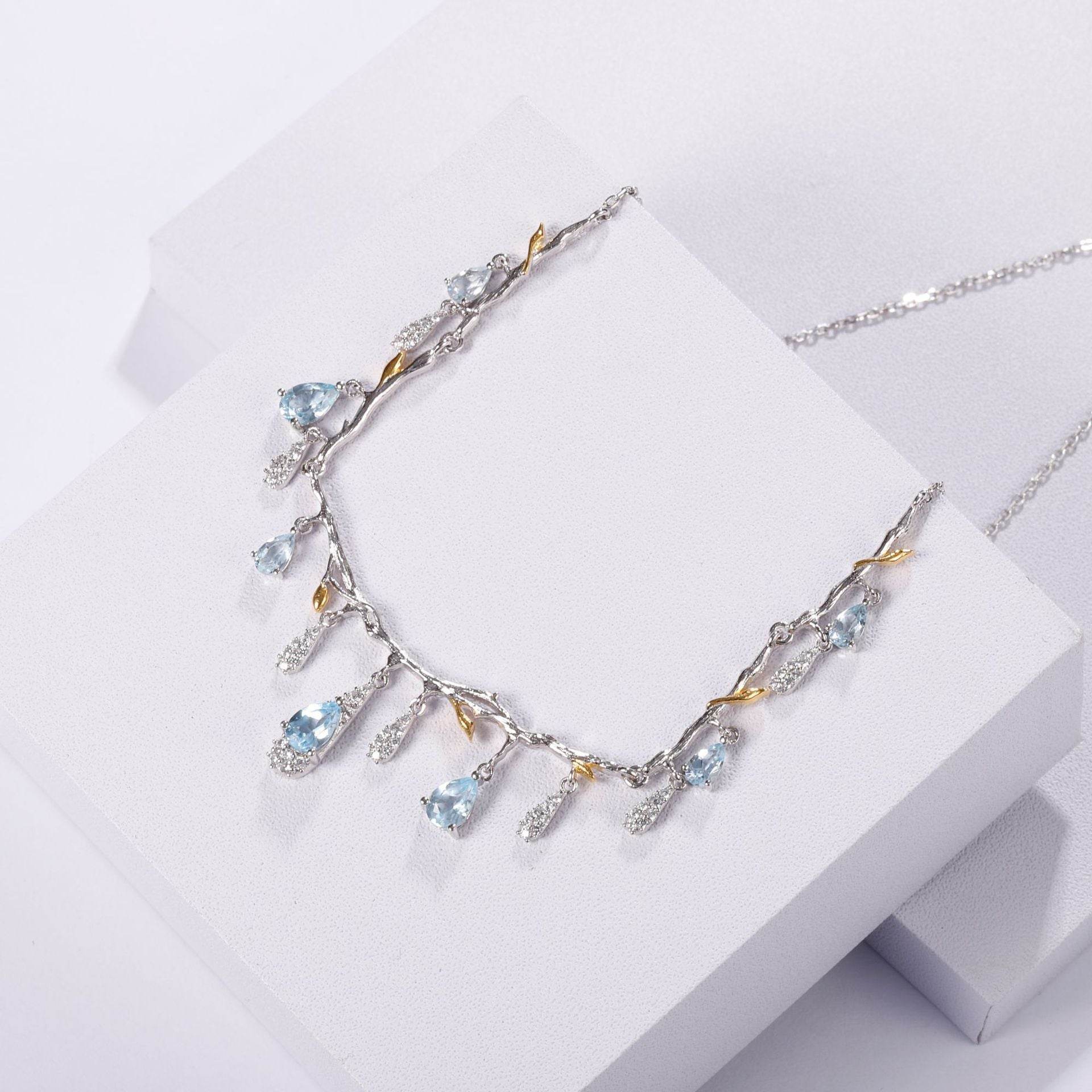 Elegant S925 Silver Natural Topaz Necklace - Stunning Blue Gemstone Pendant - Buy Center