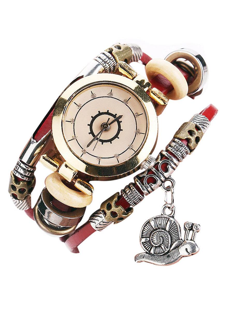 Women's Vintage Coiling Leather Bracelet Watch - Mori Style Elegant Design - Buy Center