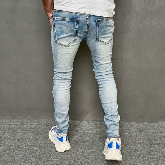 Men's Slim Ripped Jeans - American Style, Mid Waist, Comfortable Fit - Buy Center