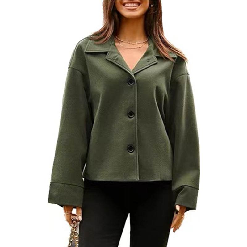 Buycenter Women's Slim Fit Short Coat - Long Sleeve Button Design - Buy Center