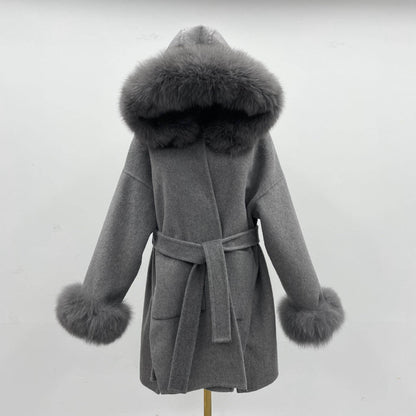 Buycenter Oversized Double-Sided Wool Coat with Fur Collar - Stylish & Warm - Buy Center
