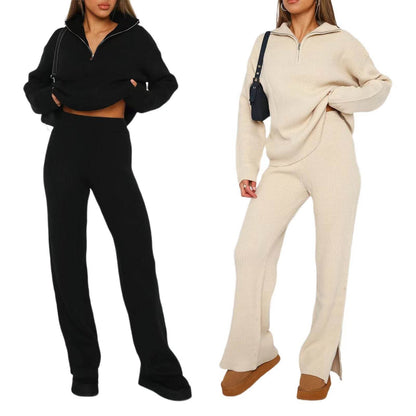Buycenter Women's Long Sleeve Trousers Suit - Comfort Wool & Girly Style - Buy Center