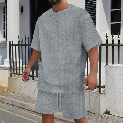 Sky Blue Men's Casual T-shirt Shorts Suit - Comfortable Polyester Set - Buy Center