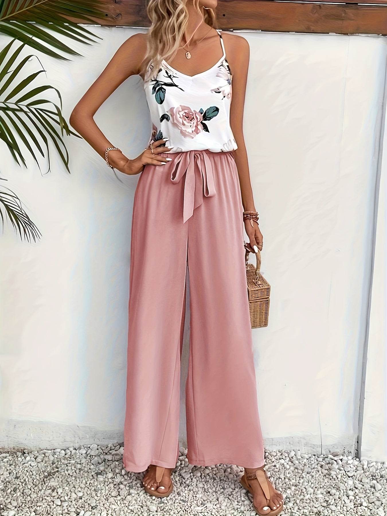 Elegant Women's Spring-Summer Camisole & Pants Set - Floral Design - Buy Center