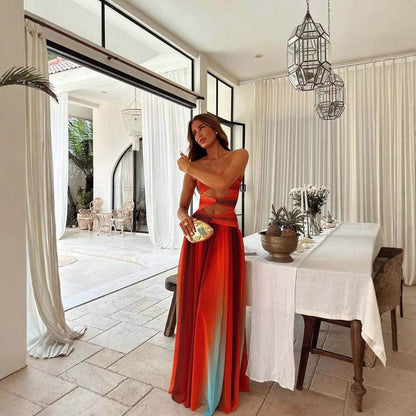 Graceful Satin Gradient Backless Dress - Sexy Halter Style for Socialites - Buy Center