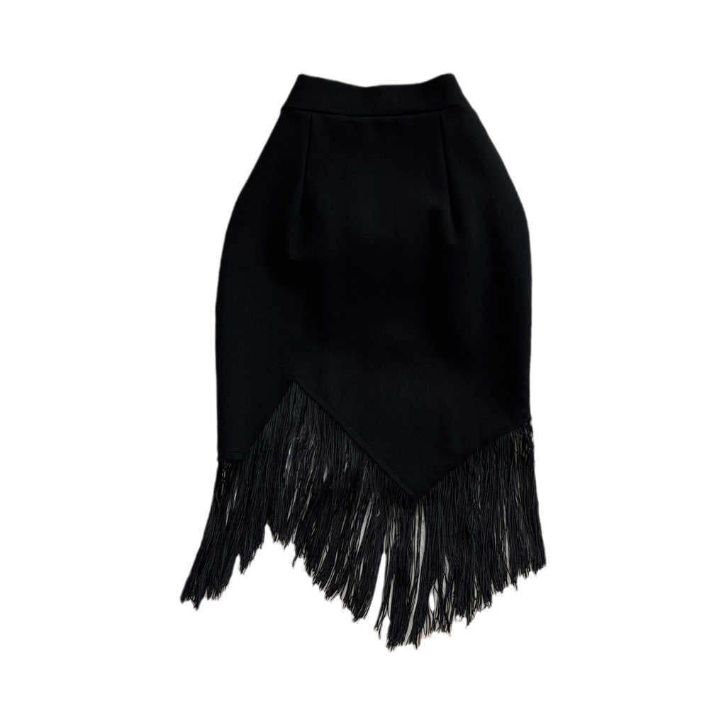 Buycenter High Waist Irregular Pencil Skirt with Tassel Detail | Black - Buy Center