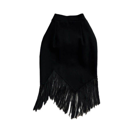 Buycenter High Waist Irregular Pencil Skirt with Tassel Detail | Black - Buy Center