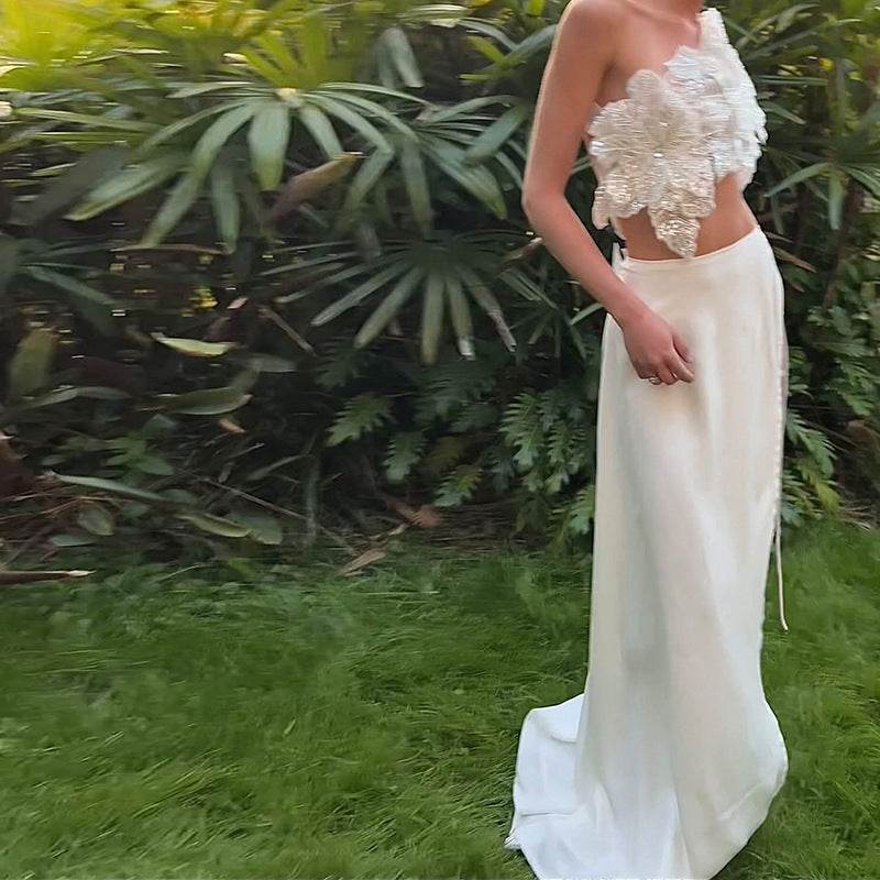 Backless Sequined Lace-up Top & Long Skirt Suit - Stylish Polyester Set - Buy Center