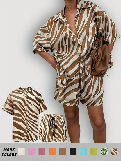 Women's Summer Two-Piece Set - Casual Shirt & High-Waisted Shorts - Buy Center