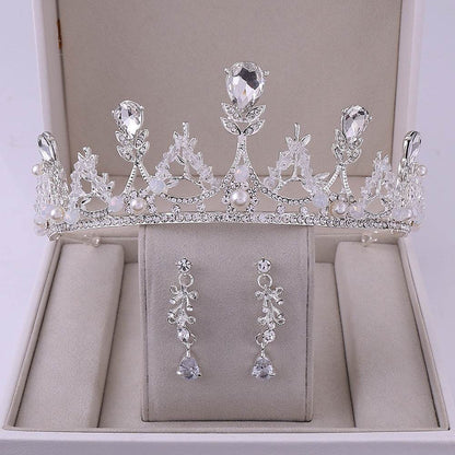 Korean Style Bridal Crown Earring Set - Handmade Wedding Hair Jewelry - Buy Center