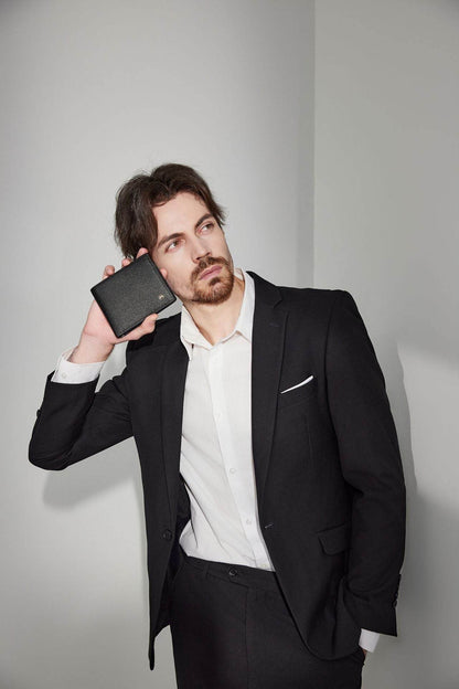 Men's Casual Cross Pattern Wallet - Stylish PU Leather in Black & Brown - Buy Center