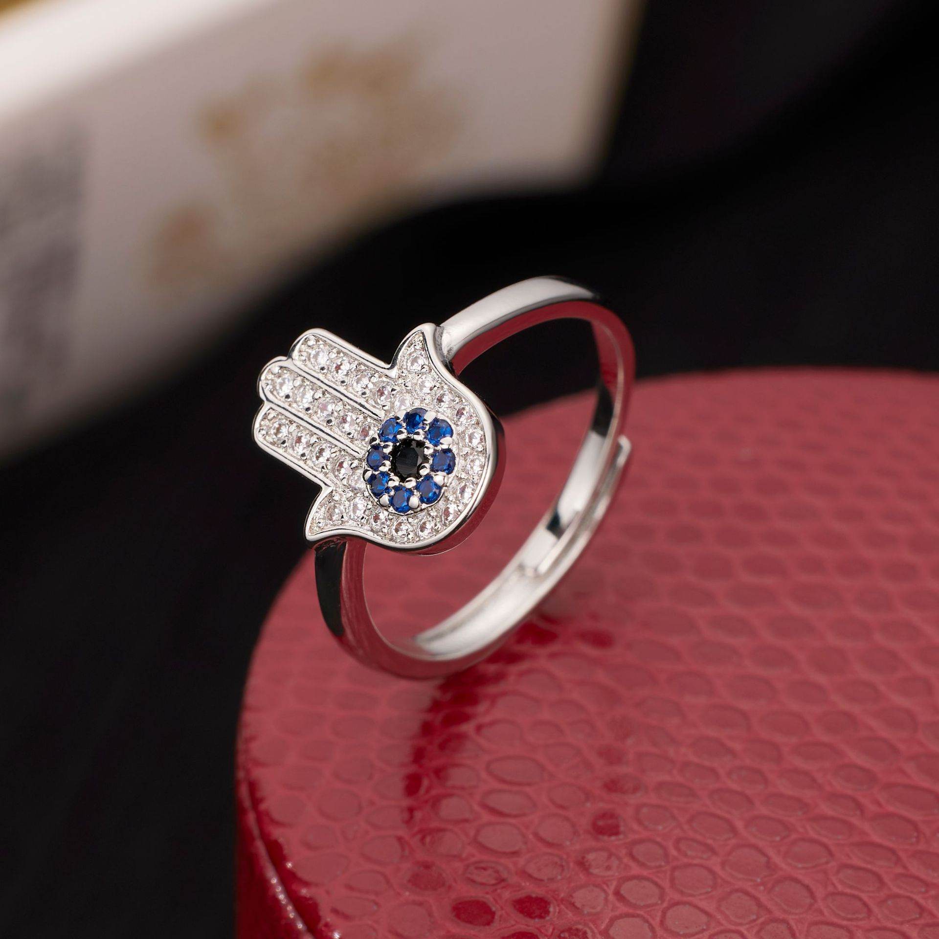 Buy Center Women's Adjustable Open Ring - Simple Blue Micro-Inlaid Design - Buy Center