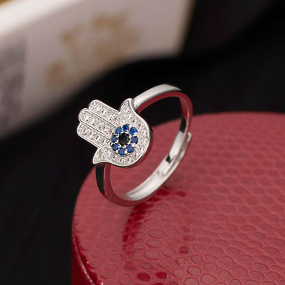 Buy Center Women's Adjustable Open Ring - Simple Blue Micro-Inlaid Design - Buy Center