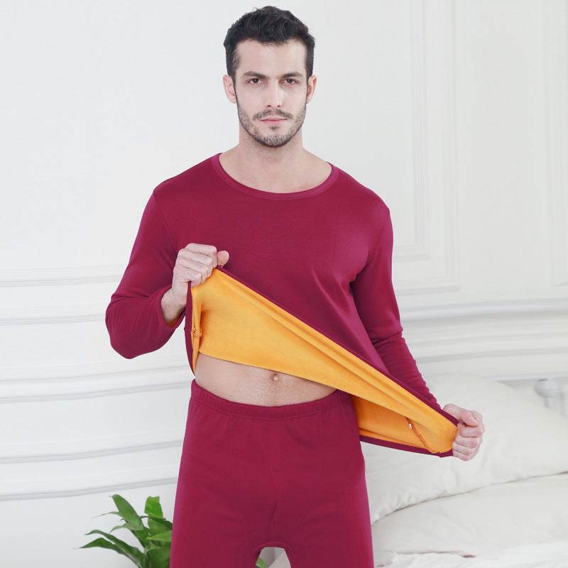 Men's Plush Thermal Underwear Set - Cozy Pullover & Loose Pants - Buy Center