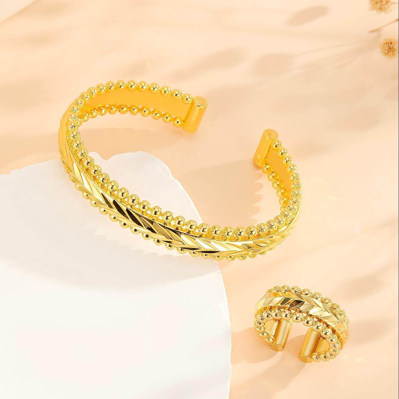 Vintage Gold Plated Bracelet & Ring Set - Women's Festival Jewelry 2025 - Buy Center