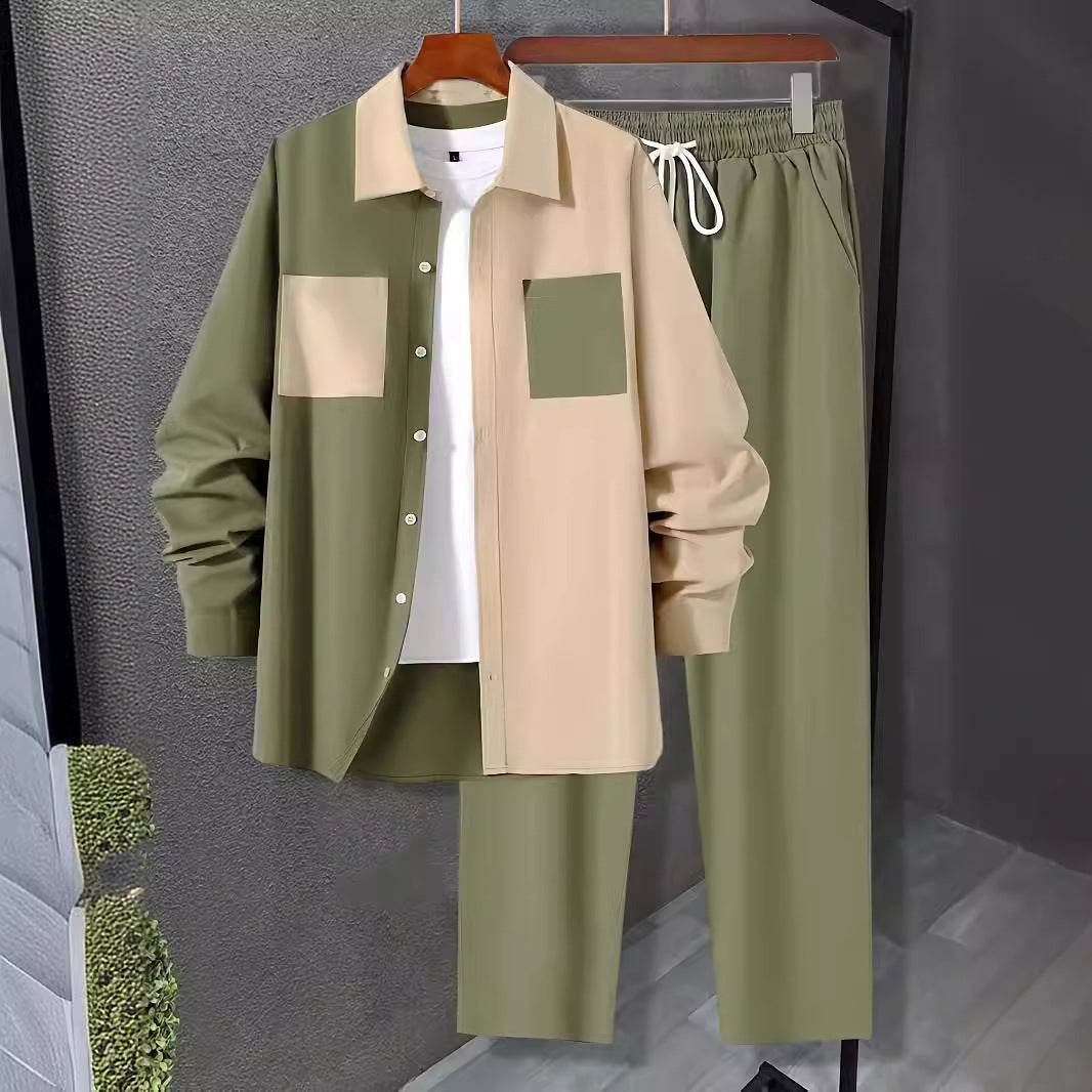 Buycenter Men's Casual Army Green Shirt Pants Suit - Short Sleeve Style - Buy Center